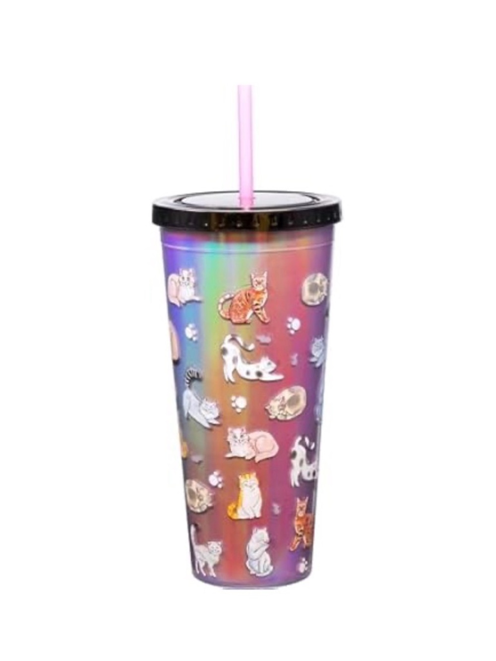 Spoontiques Acrylic Foil Cup with Straw 20 0z Cat Doodles 🐈 NEW - Picture 2 of 2